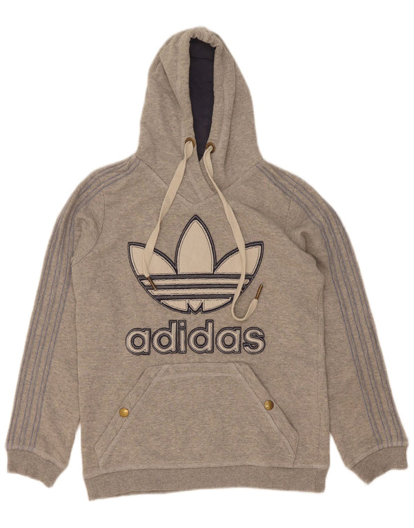 Adidas Womens Graphic Hoodie Jumper IT 46 Large Grey Flecked Cotton