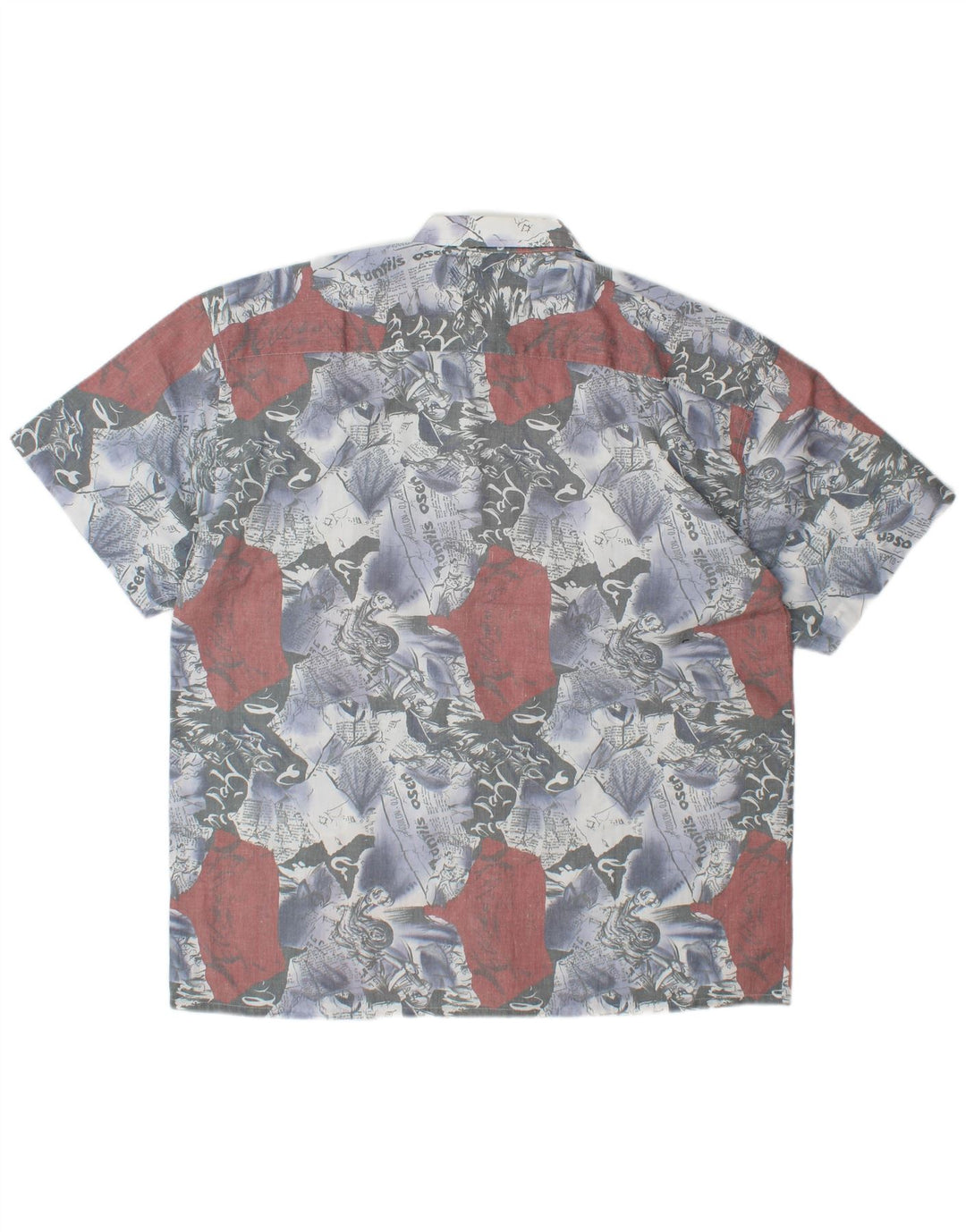 VINTAGE Mens Graphic Short Sleeve Shirt Large Blue Colourblock Polyester