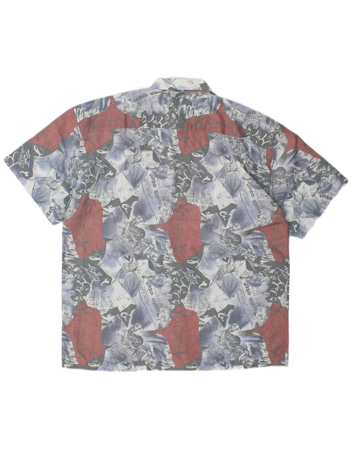 VINTAGE Mens Graphic Short Sleeve Shirt Large Blue Colourblock Polyester