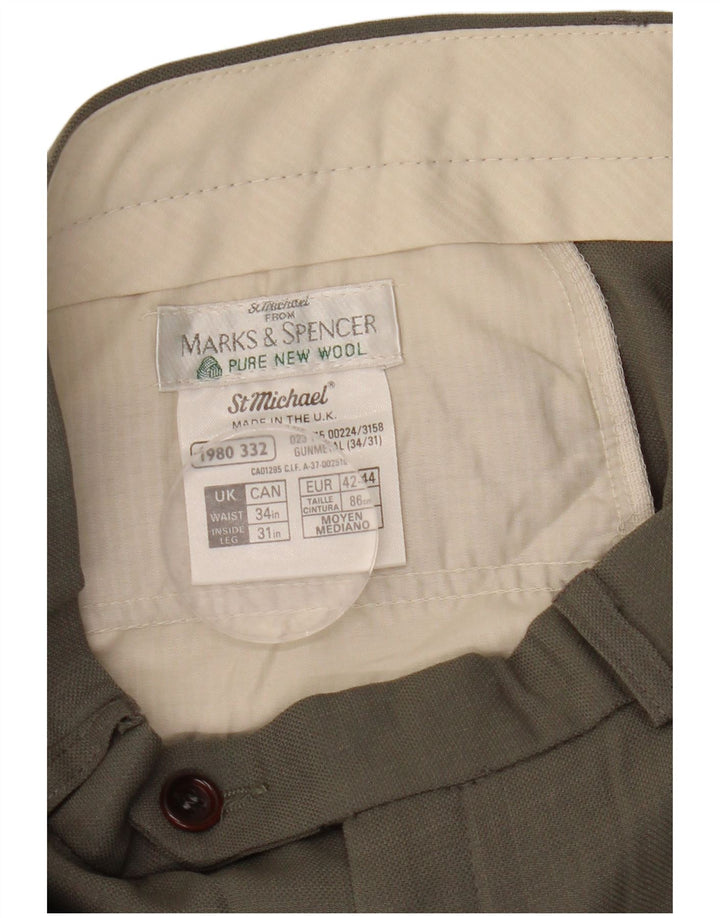 Marks & Spencer Mens Pegged Suit Trousers W34 L31 Grey Wool