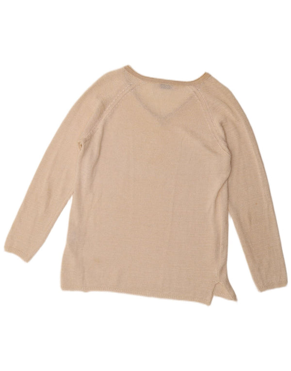 Vintage Womens V-Neck Jumper Sweater UK 16 Large Beige Polyester
