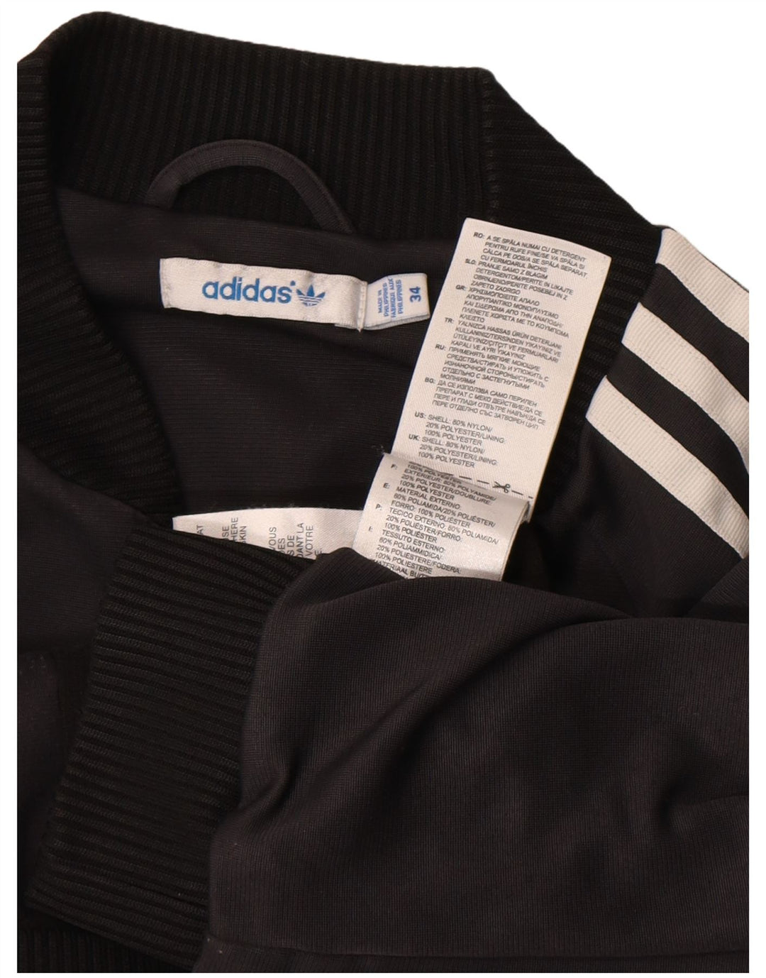 Adidas Womens Tracksuit Top Jacket EU 34 XS Black Nylon