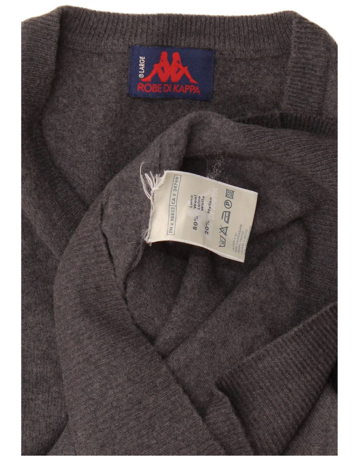 Kappa Mens V-Neck Jumper Sweater Large Grey Wool