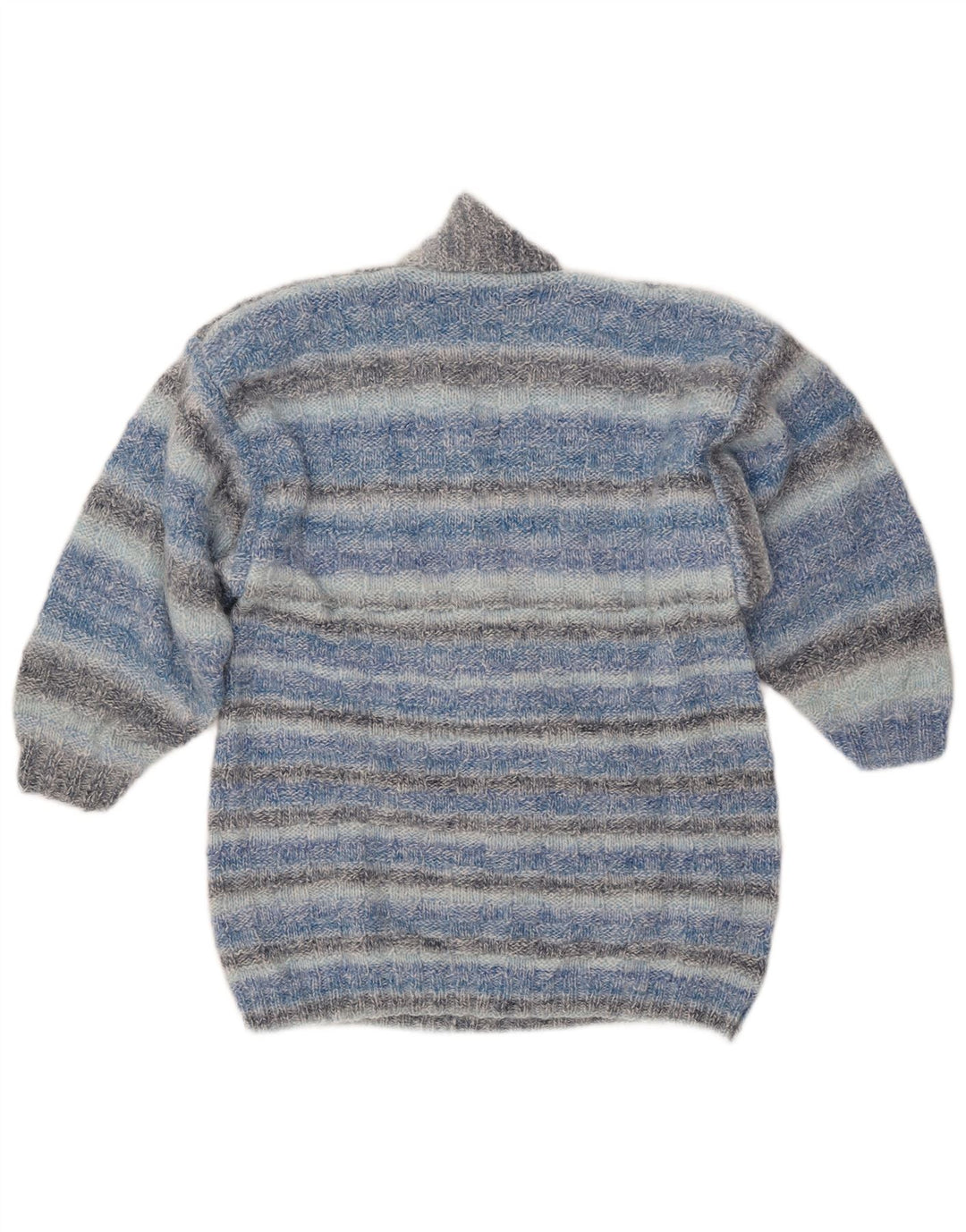 VINTAGE Womens Shawl Neck Jumper Sweater UK 14 Medium Blue Striped