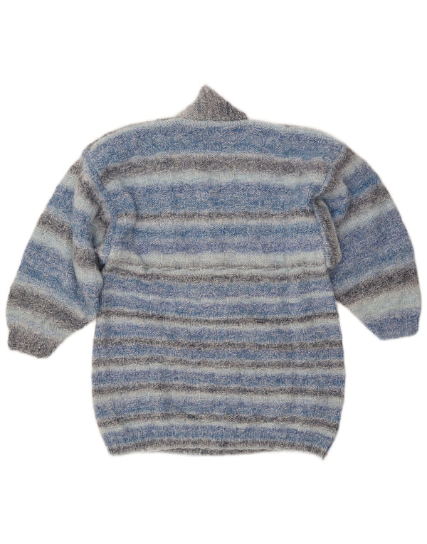 VINTAGE Womens Shawl Neck Jumper Sweater UK 14 Medium Blue Striped