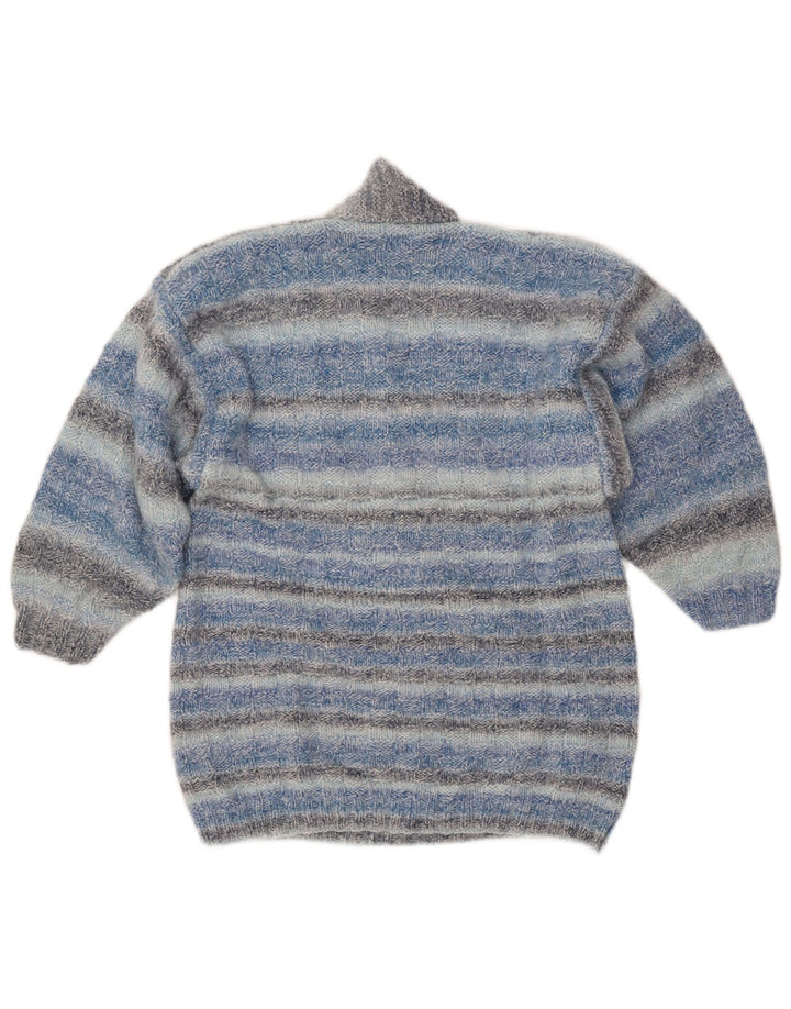 VINTAGE Womens Shawl Neck Jumper Sweater UK 14 Medium Blue Striped