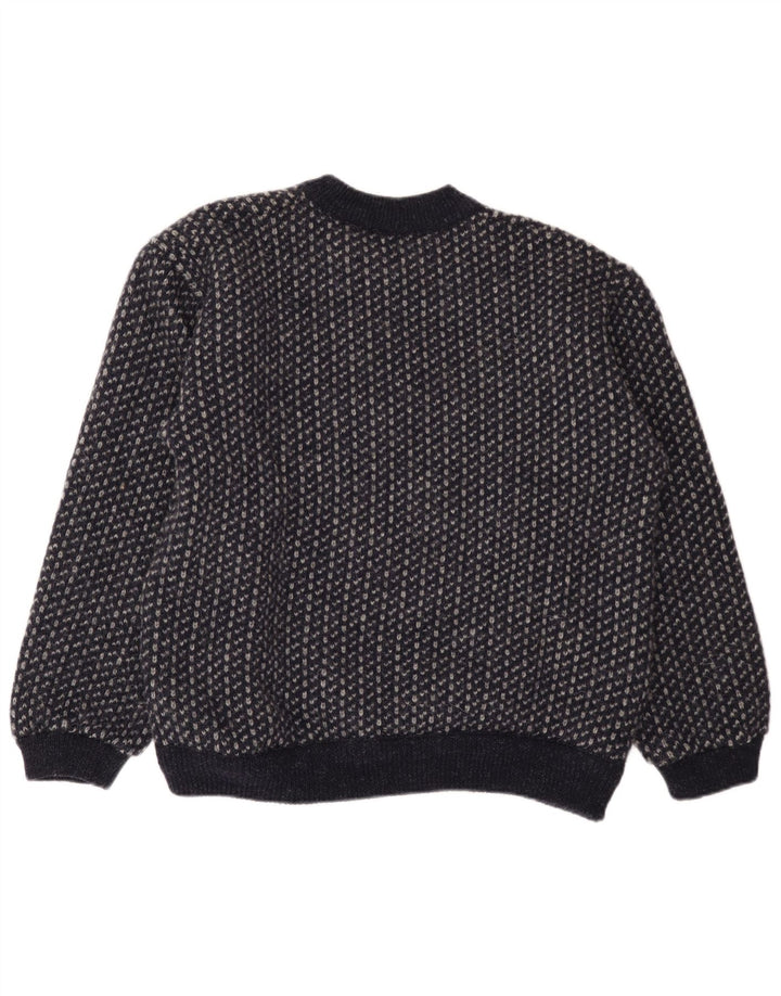 Walbusch Mens Button Neck Jumper Sweater EU 52 Large Navy Blue Geometric