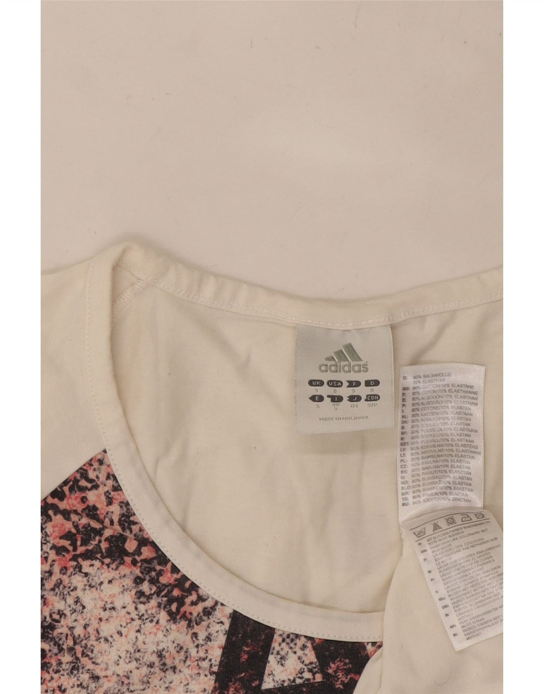 ADIDAS Womens Graphic T-Shirt Top UK 10 Small White Animal Print Cotton