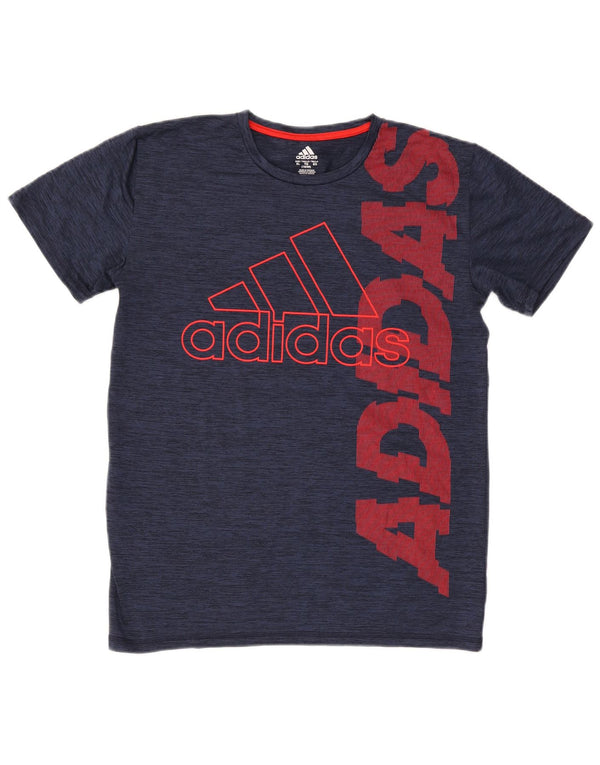 ADIDAS Boys Aeroready Graphic T-Shirt Top 15-16 Years XL Navy Blue Flecked