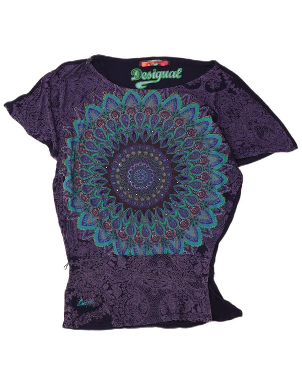 Desigual Womens Batwing Blouse Top UK 10 Small Navy Blue Viscose