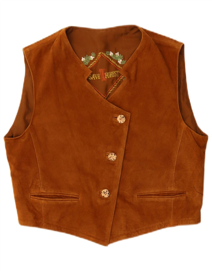 Save The Forest Womens Crop Suede Waistcoat IT 44 Medium Brown