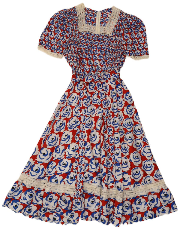 Vintage Womens Maxi A-Line Dress UK 8 Small Red Floral Retro