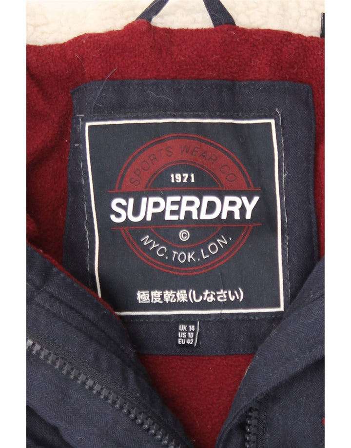 Superdry Womens Hooded Duffle Padded Jacket UK 14 Large Navy Blue Polyester