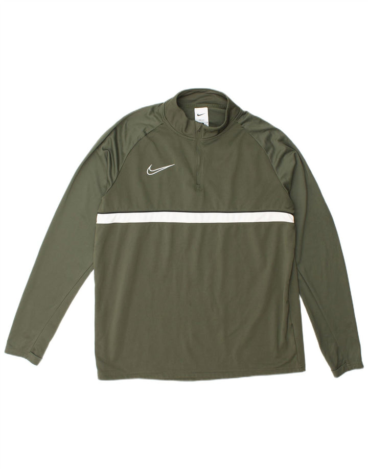 Nike Mens Dri Fit Zip Neck Pullover Tracksuit Top Large Green Polyester
