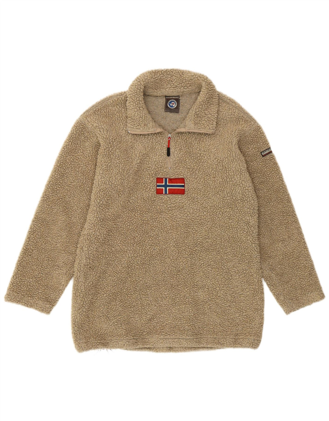 Napapijri Womens Graphic Zip Neck Fleece Jumper Large Beige Polyacrylic