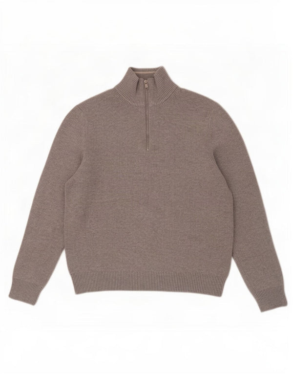 Marks & Spencer Mens Zip Neck Jumper Sweater Large Grey Polyester