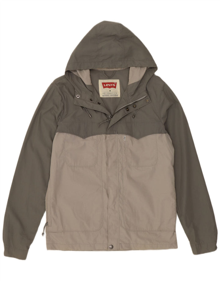 Levi's Mens Hooded Rain Jacket UK 38 Medium Green Colourblock Polyester