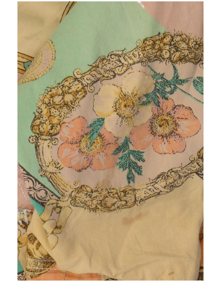 Vintage Womens Crop Bomber Jacket UK 12 Medium Multicoloured Floral Cotton