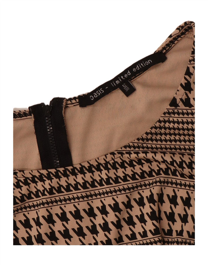 Oasis Womens Blouse Top UK 12 Medium Beige Houndstooth