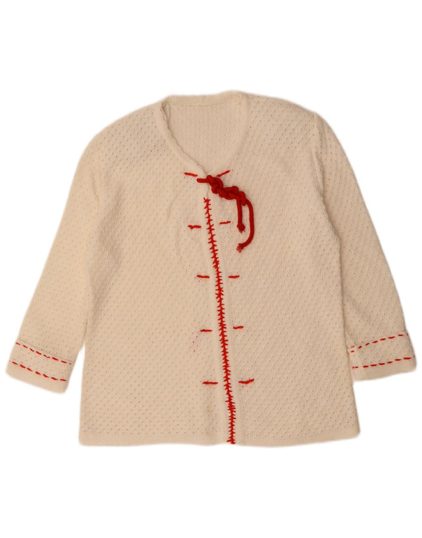 VINTAGE Womens 3/4 Sleeve Crochet V-Neck Jumper Sweater UK 12 Medium White