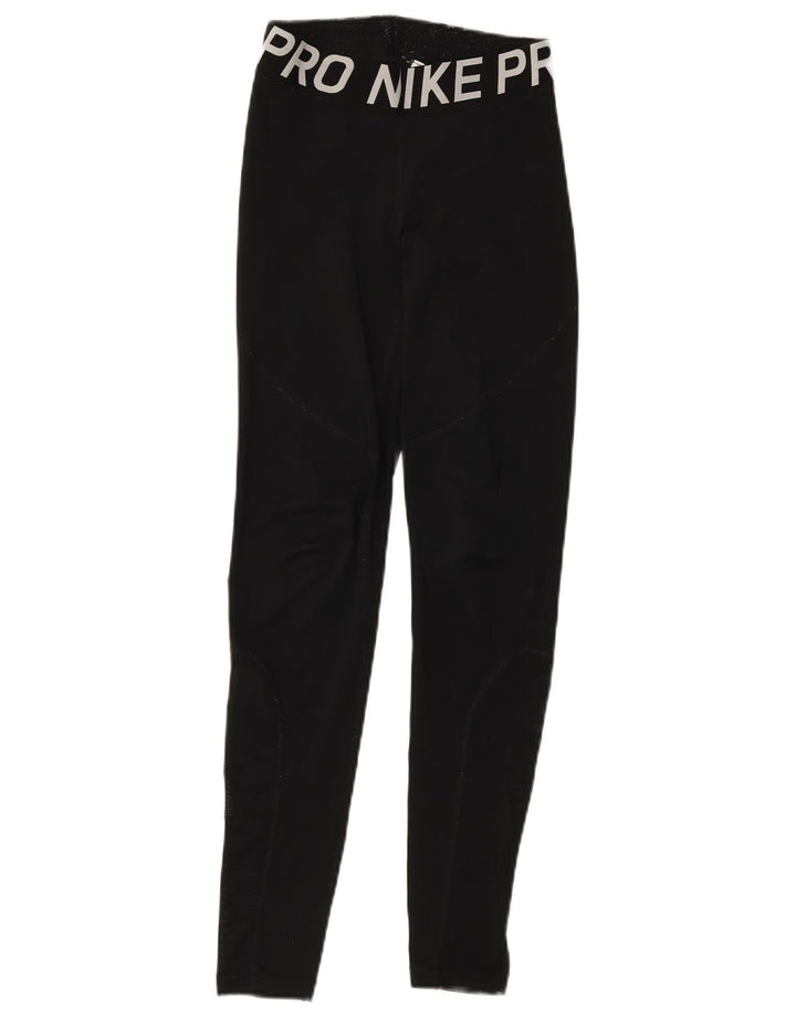 NIKE Womens Dri Fit Graphic Leggings UK 10 Small  Black Polyester