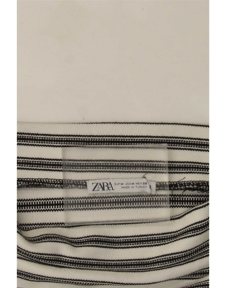Zara Womens Crop Off Shoulder Top UK 12 Medium White Striped