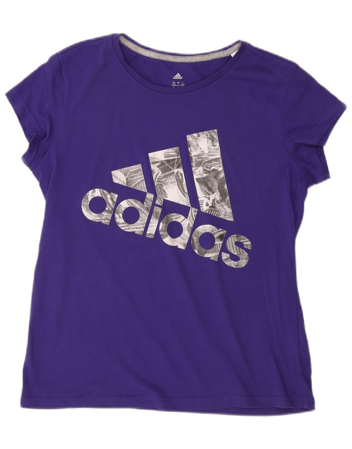 ADIDAS Womens Climalite Graphic T-Shirt Top UK 16/18 Large Purple Cotton