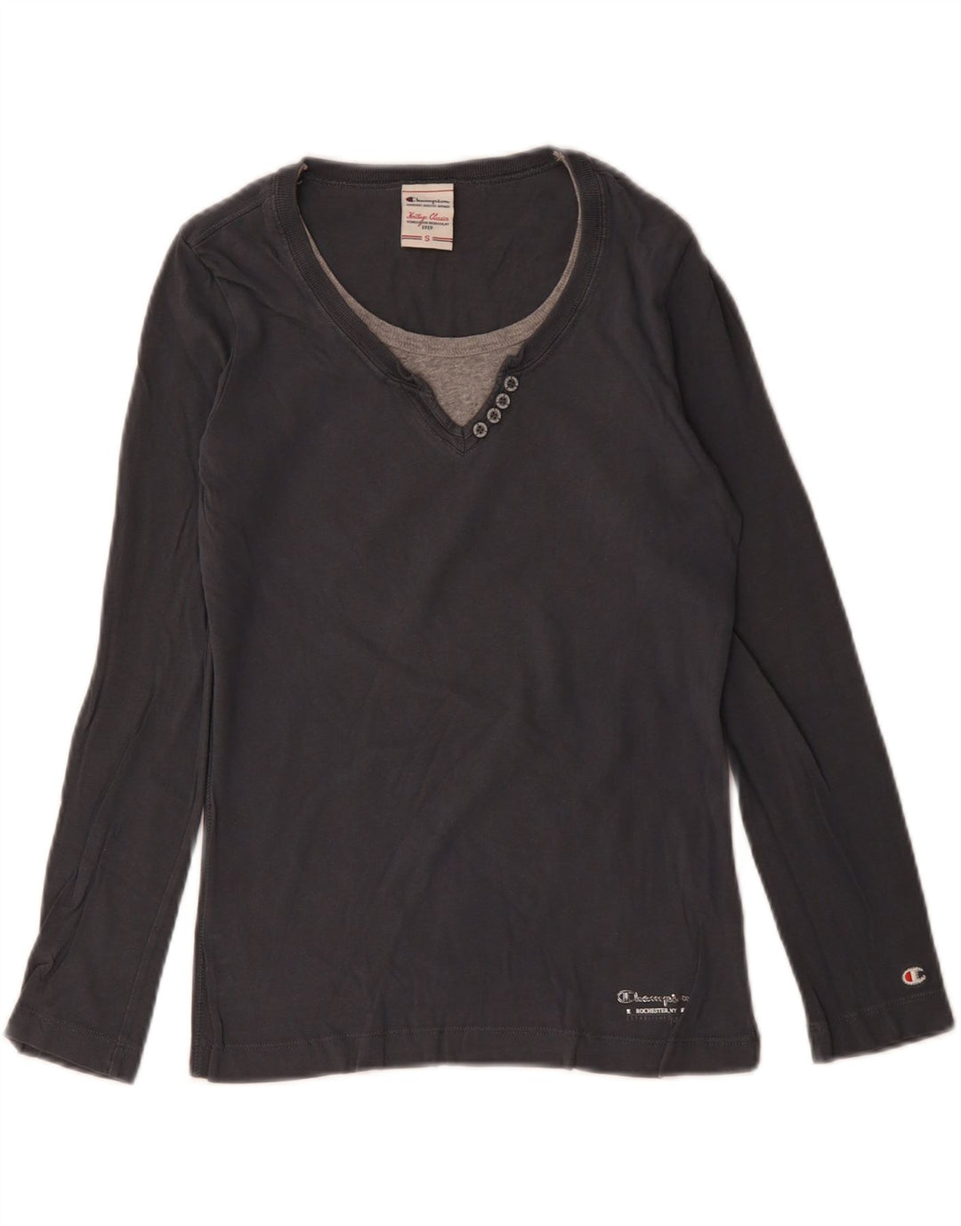 CHAMPION Womens Heritage Classics Top Long Sleeve UK 10 Small Grey Cotton