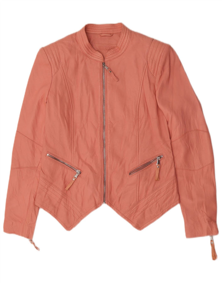 Be Edgy Womens Crop Leather Jacket UK 14 Large Pink Leather