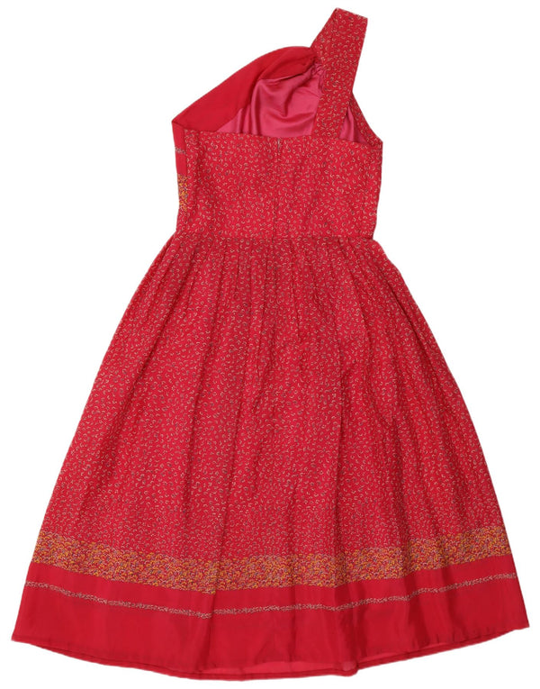 Vintage Womens One Shoulder Dress UK 10 Small Red Floral