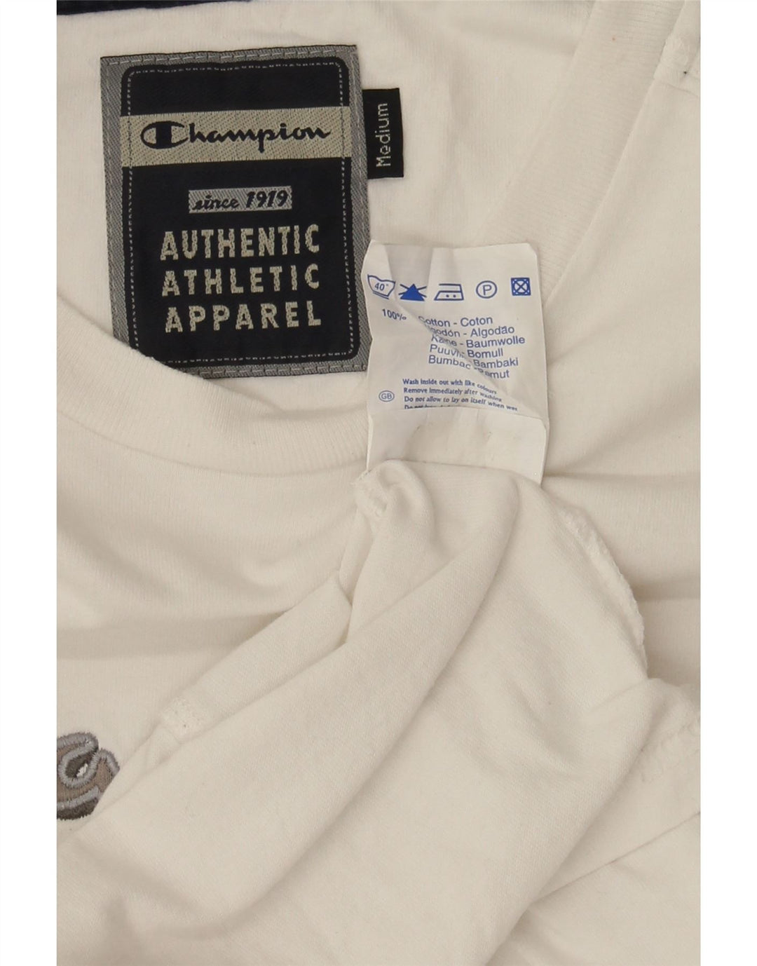 CHAMPION Mens Graphic Top Long Sleeve Medium White Cotton Vintage Champion and Second-Hand Champion from Messina Hembry 