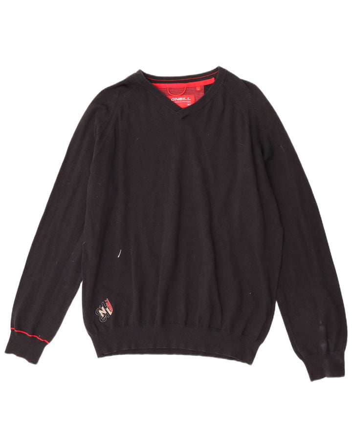 O'Neill Mens V-Neck Jumper Sweater Large Black Cotton