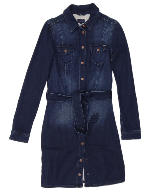 PEPE Jeans Womens Indigo Long Sleeve Denim Shirt Dress UK 8 Small Navy Blue