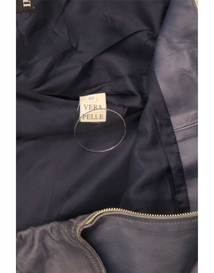 Kiros Mens Leather Jacket IT 52 XL Navy Blue