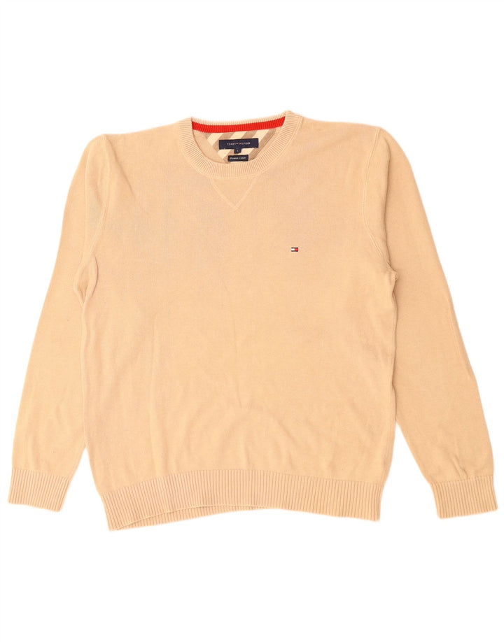 TOMMY HILFIGER Mens Crew Neck Jumper Sweater Large Beige Cotton