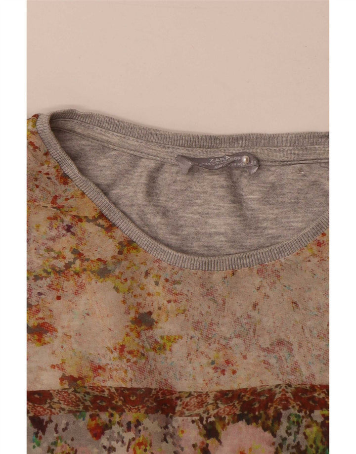 Zara Womens Blouse Top UK 14 Medium Grey Floral