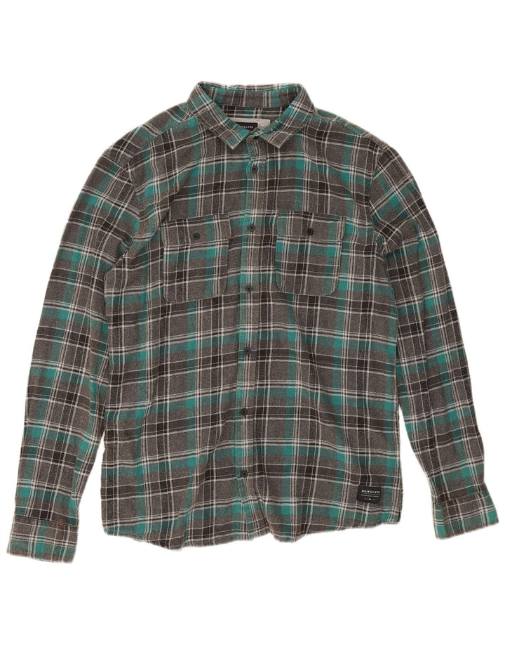 Quiksilver Mens Regular Fit Flannel Shirt Large Grey Check Cotton