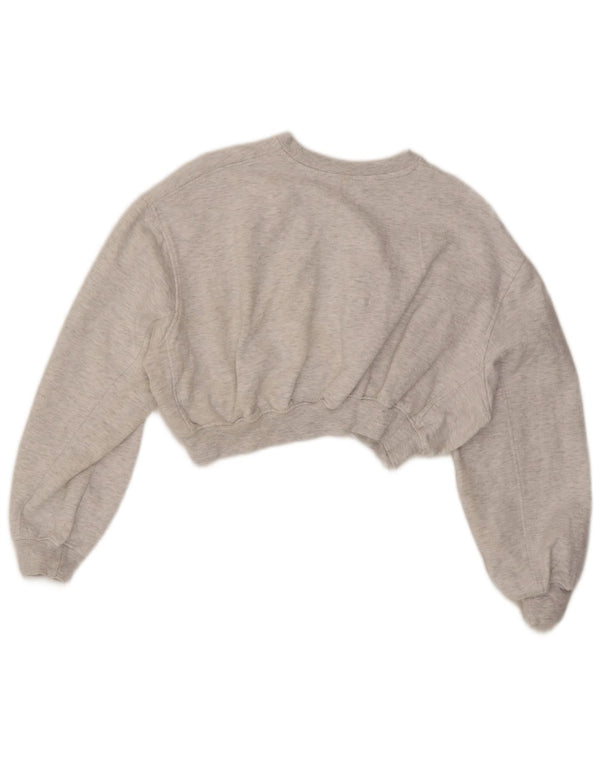 Zara Womens Crop Relaxed Fit Sweatshirt Jumper UK 10 Small Grey Flecked