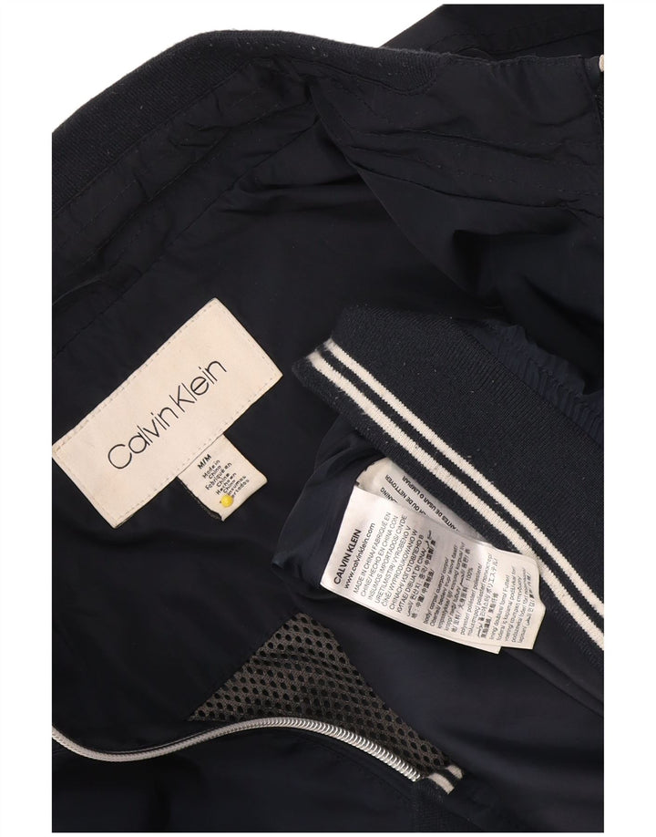 Calvin Klein Mens Bomber Jacket UK 38 Medium Navy Blue Polyester