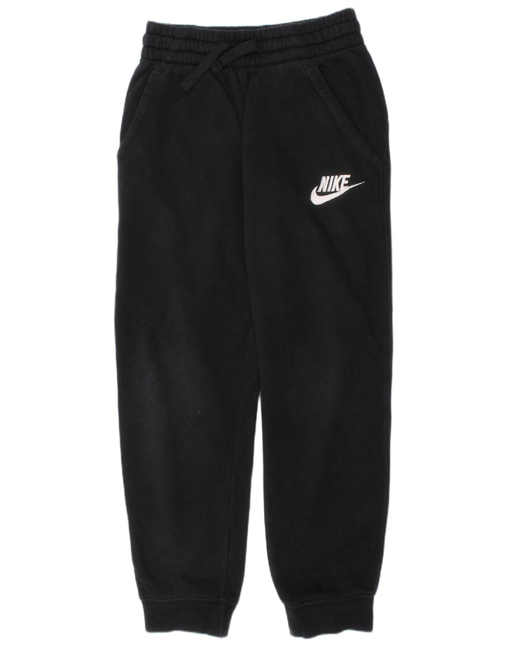NIKE Girls Graphic Tracksuit Trousers Joggers 8-9 Years Small Black Cotton