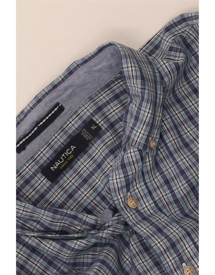 Nautica Mens Shirt XL Blue Check Cotton