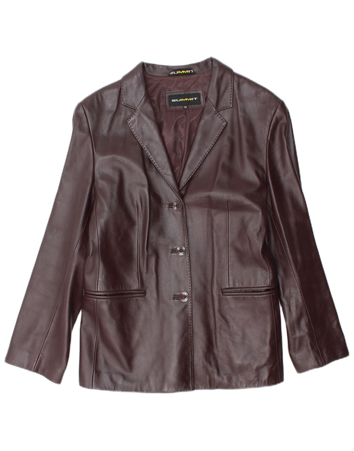 Summit Womens 3 Button Leather Blazer Jacket UK 14 Medium Burgundy Leather