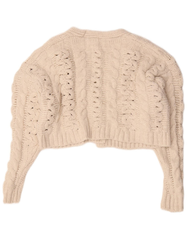Zara Womens Crop Oversized Cardigan Sweater UK 10 Small White Acrylic