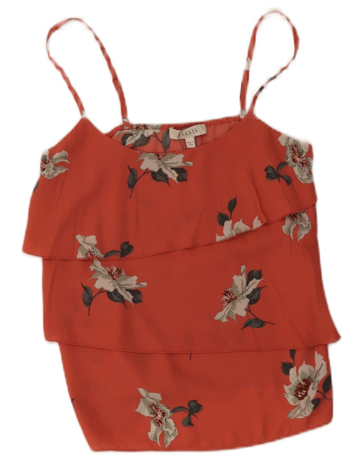 Oasis Womens Tiered Cami Top UK 8 Small Red Floral Polyester