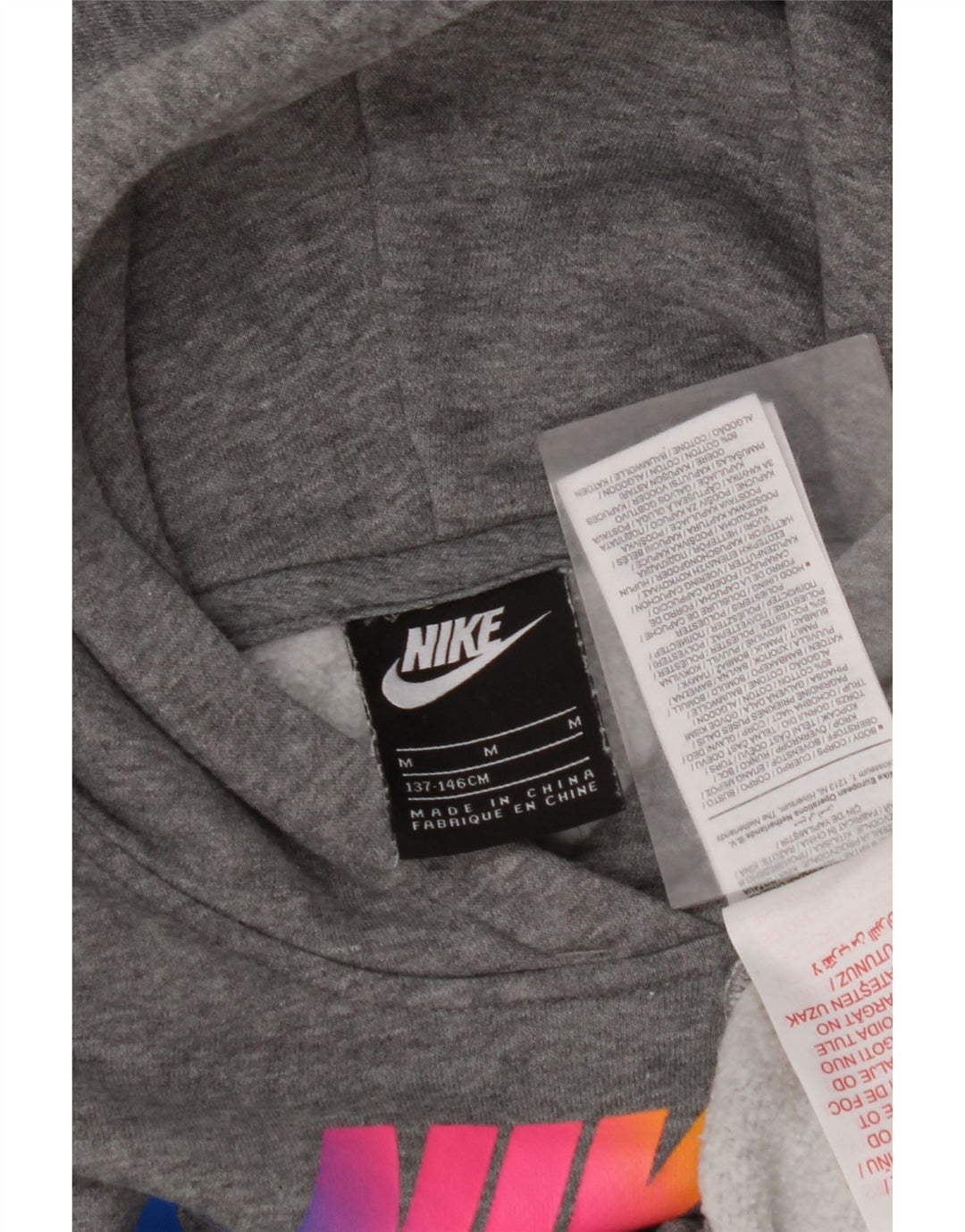 NIKE Girls Crop Graphic Hoodie Jumper 10-11 Years Medium Grey Flecked