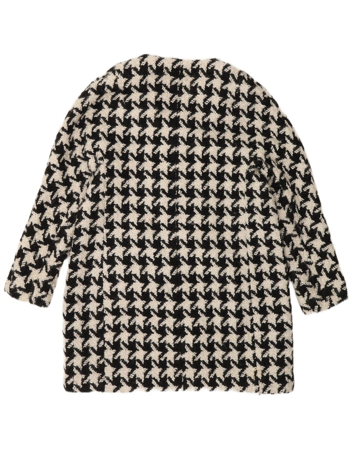 Zara Womens Overcoat UK 16 Large Black Houndstooth Wool