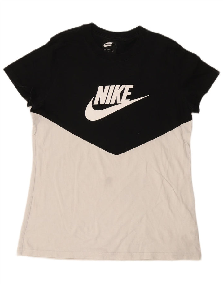 NIKE Womens Graphic T-Shirt Top UK 12 Medium White Colourblock Cotton