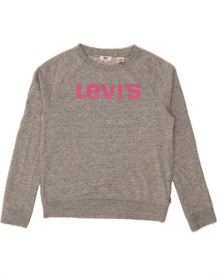 LEVI'S Womens Graphic Sweatshirt Jumper UK 10 Small Grey Cotton Vintage Levi's and Second-Hand Levi's from Messina Hembry 