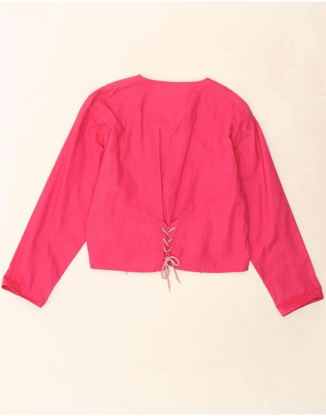 VINTAGE Womens Crop 5 Button Blazer Jacket EU 44 XL Pink Linen Vintage Vintage and Second-Hand Vintage from Messina Hembry 