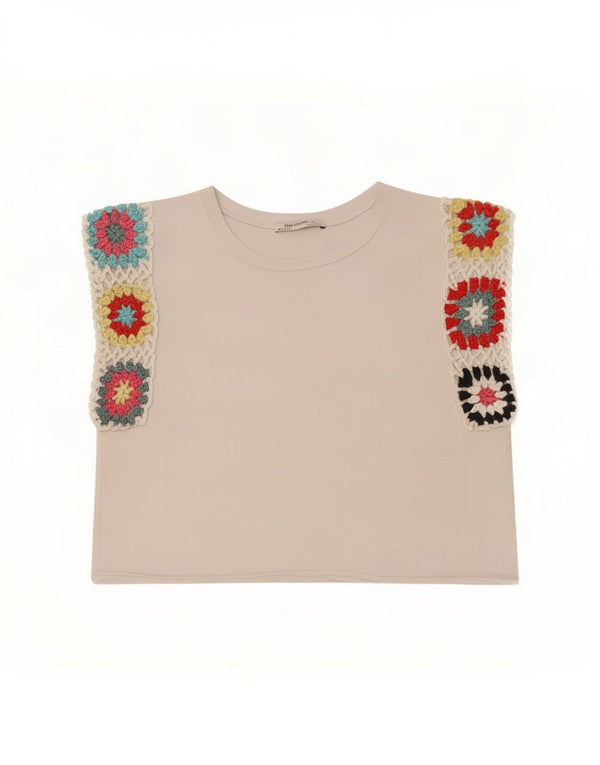 Zara Womens Trafaluc Crop Vest Top UK 10 Small White Floral